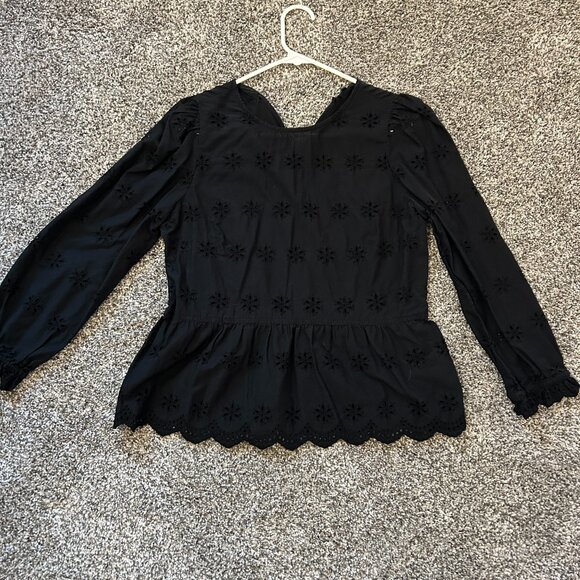 Madewell Tops - Madewell eyelet peplum blouse, black, size S